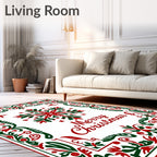 Festive Red Green Snowflake Medallion Rug