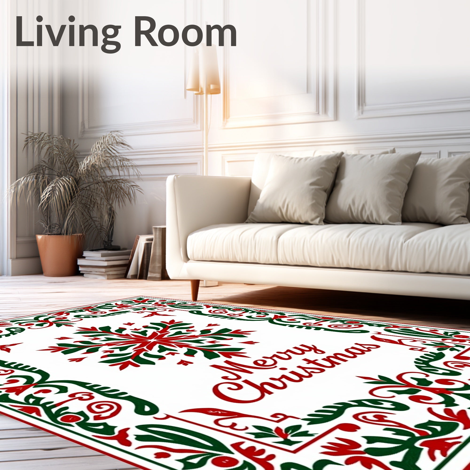 Festive Red Green Snowflake Medallion Rug