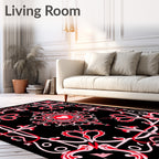 Black Red Heart Victorian Ornament Rug