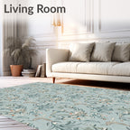 Subtle Blue Whimsical Botanical Swirls Rug