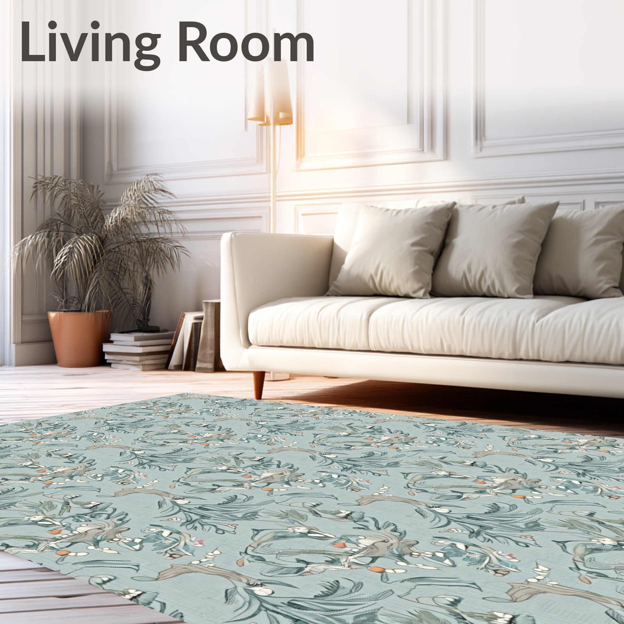 Subtle Blue Whimsical Botanical Swirls Rug