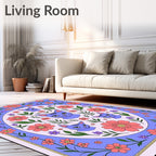 Whimsical Lavender Cat Floral Surround Rug
