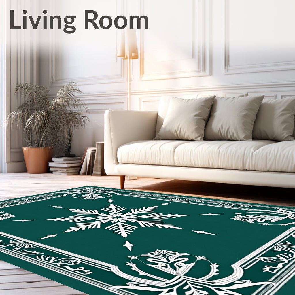 Emerald Green Snowflake Medallion Border Rug