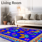 Vibrant Blue Butterfly Floral Garden Rug