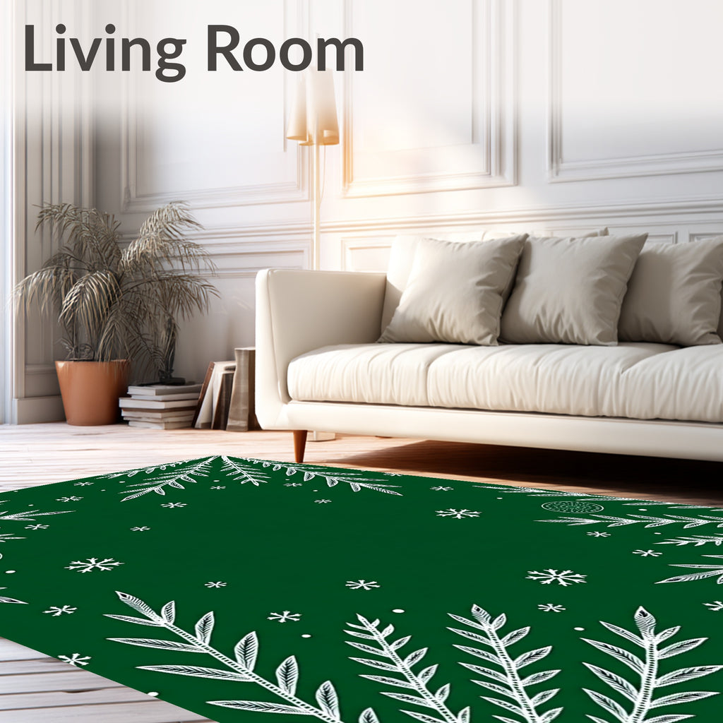Emerald Green White Snowflake Branch Rug