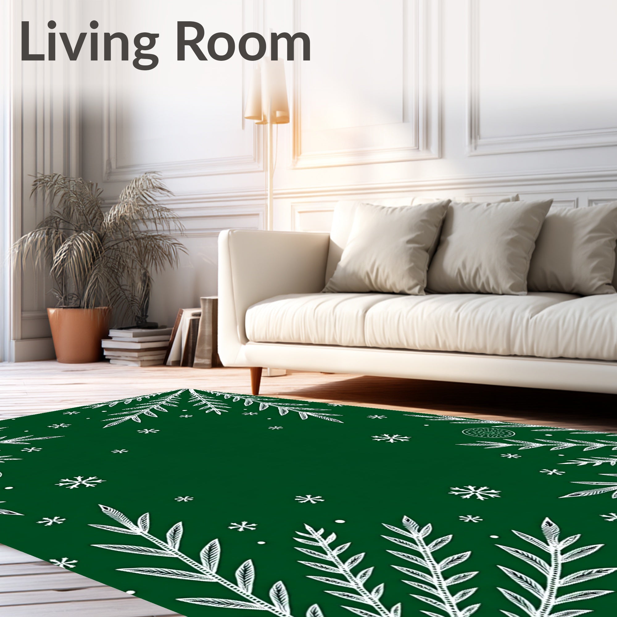 Emerald Green White Snowflake Branch Rug