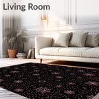 Pink Snowflake Scatter Black Cosmic Rug