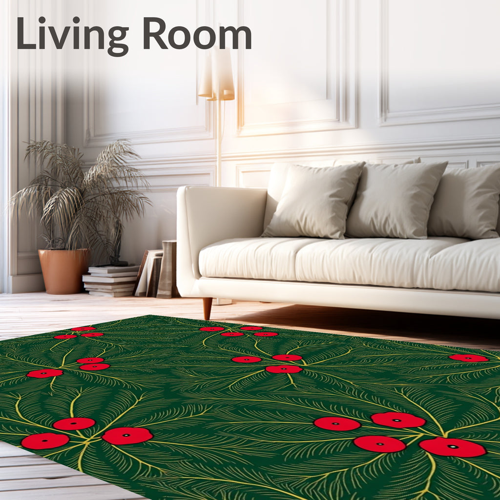 Elegant Green Holly Berry Collection Rug