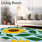 Yellow Sunflower Foliage Pattern Rug