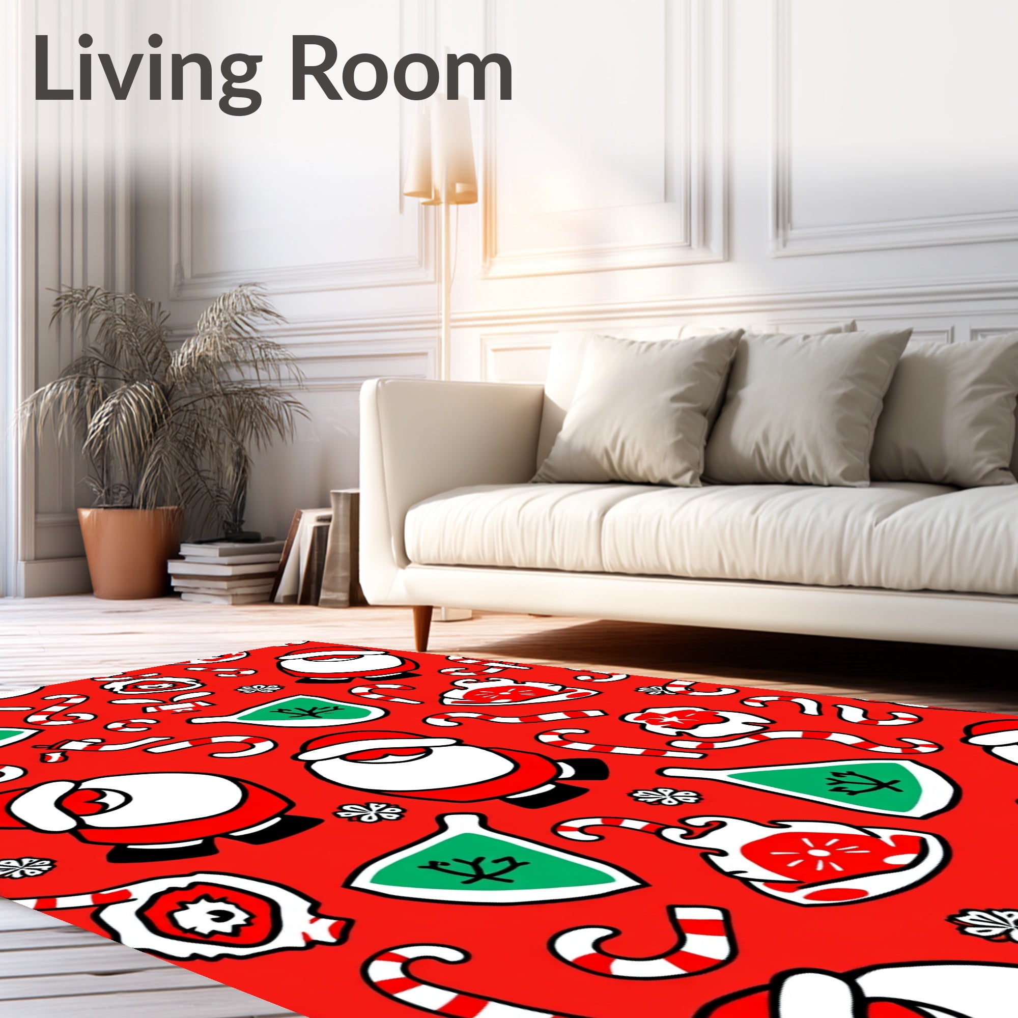 Festive Santa Candy Cane Christmas Scene Rug