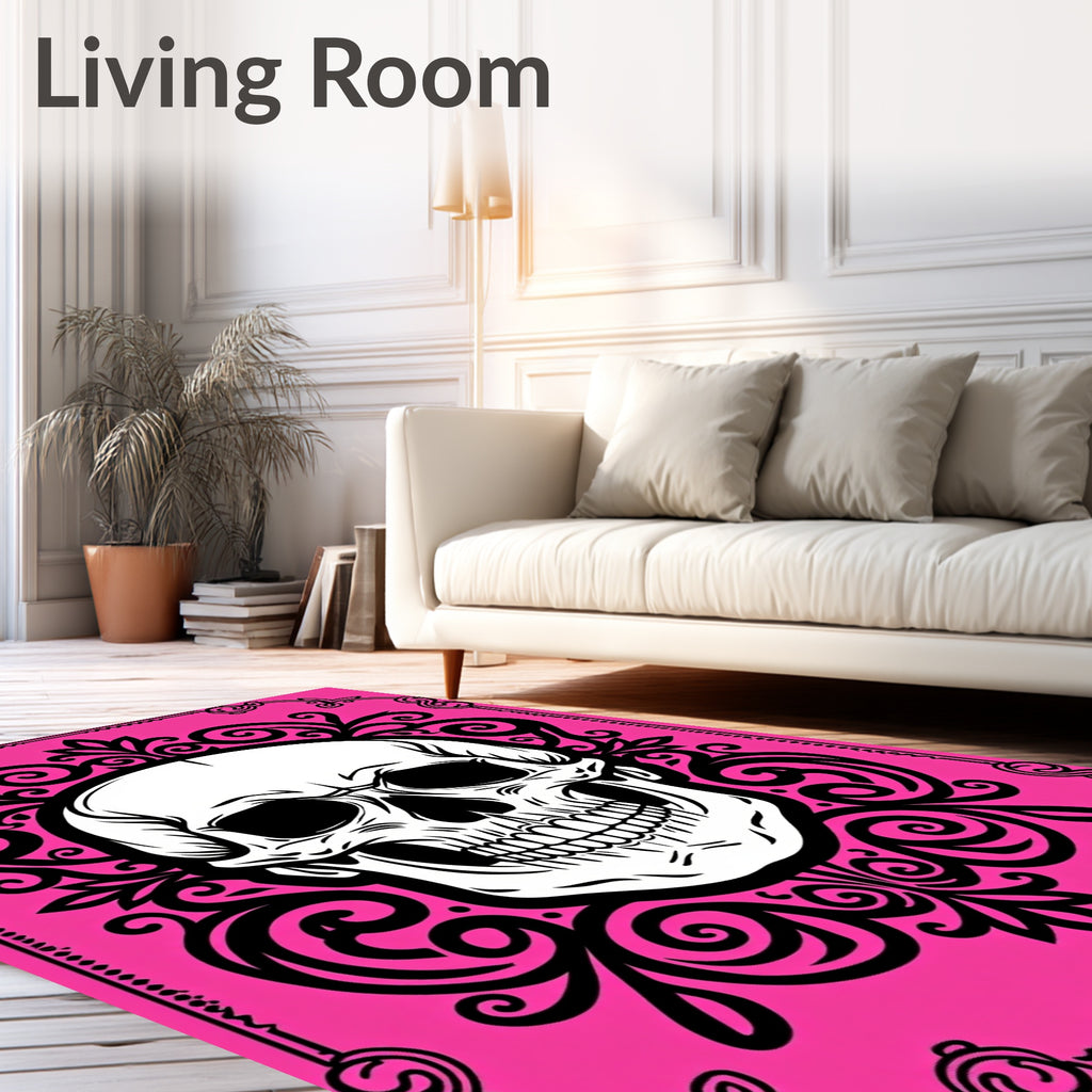 Hot Pink Skull Baroque Filigree Rug