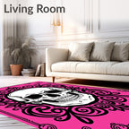 Hot Pink Skull Baroque Filigree Rug