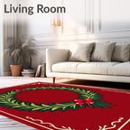 Holiday Wreath Red Green Berry Rug