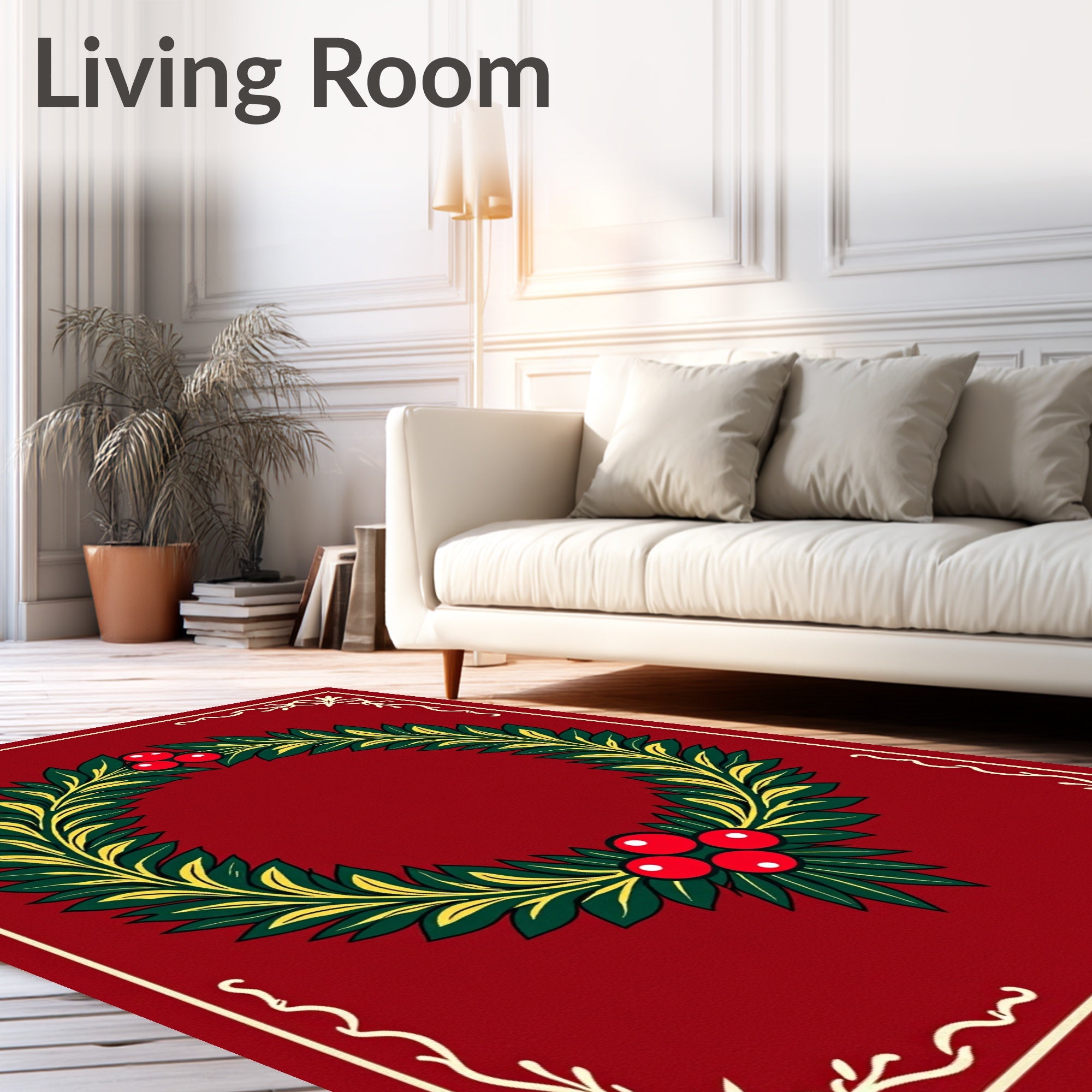 Holiday Wreath Red Green Berry Rug