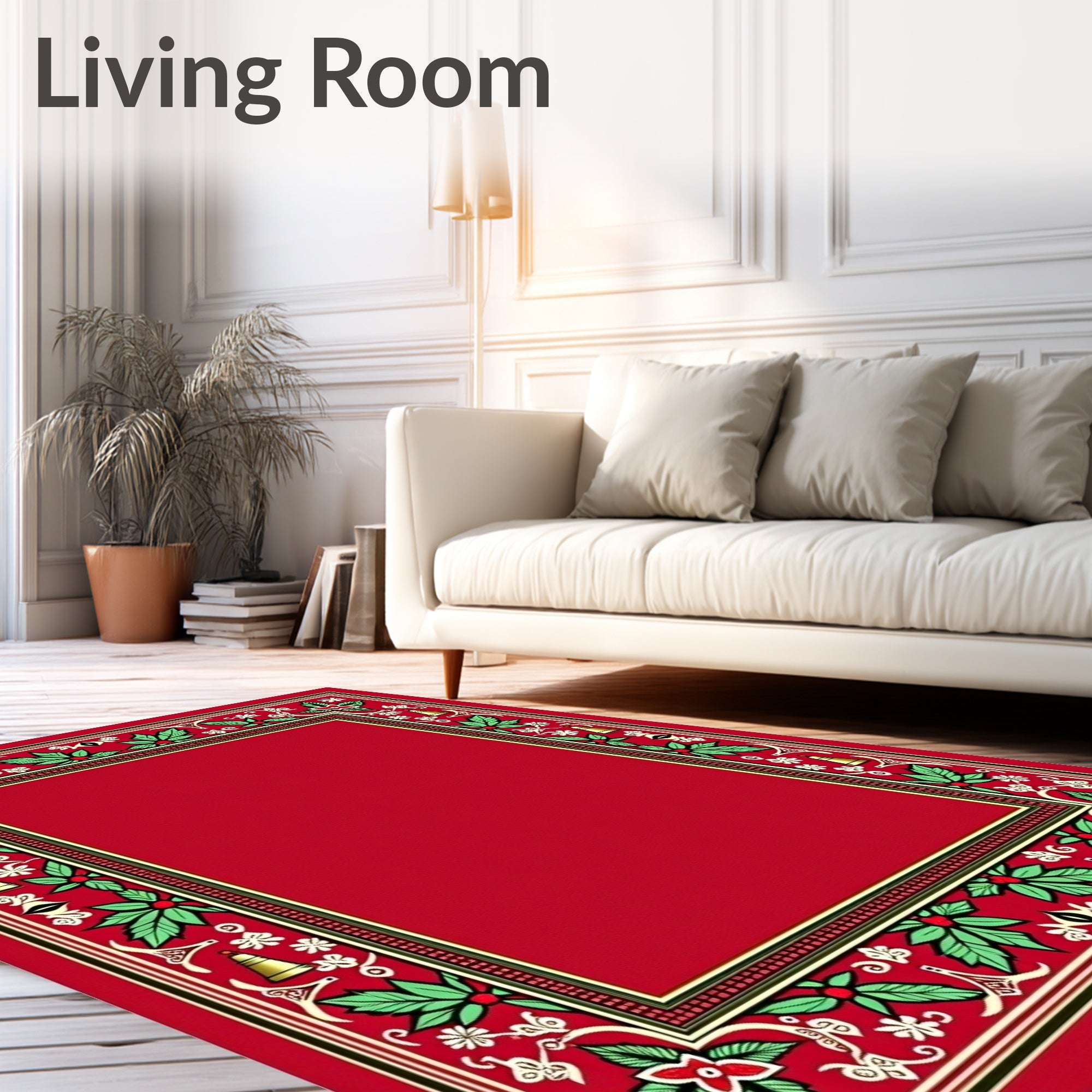 Classic Red Holly Bell Border Rug