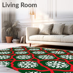 Festive Green Red Snowflake Medallion Rug