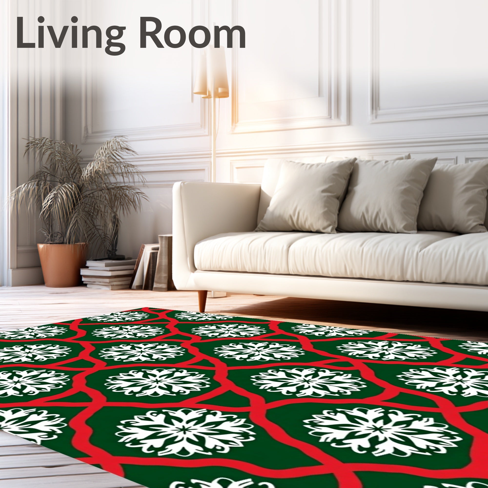 Festive Green Red Snowflake Medallion Rug