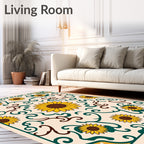 Golden Sunflower Folk Art Scroll Rug