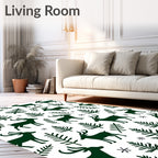 Dark Forest Deer Pine Branches Snowflakes Rug