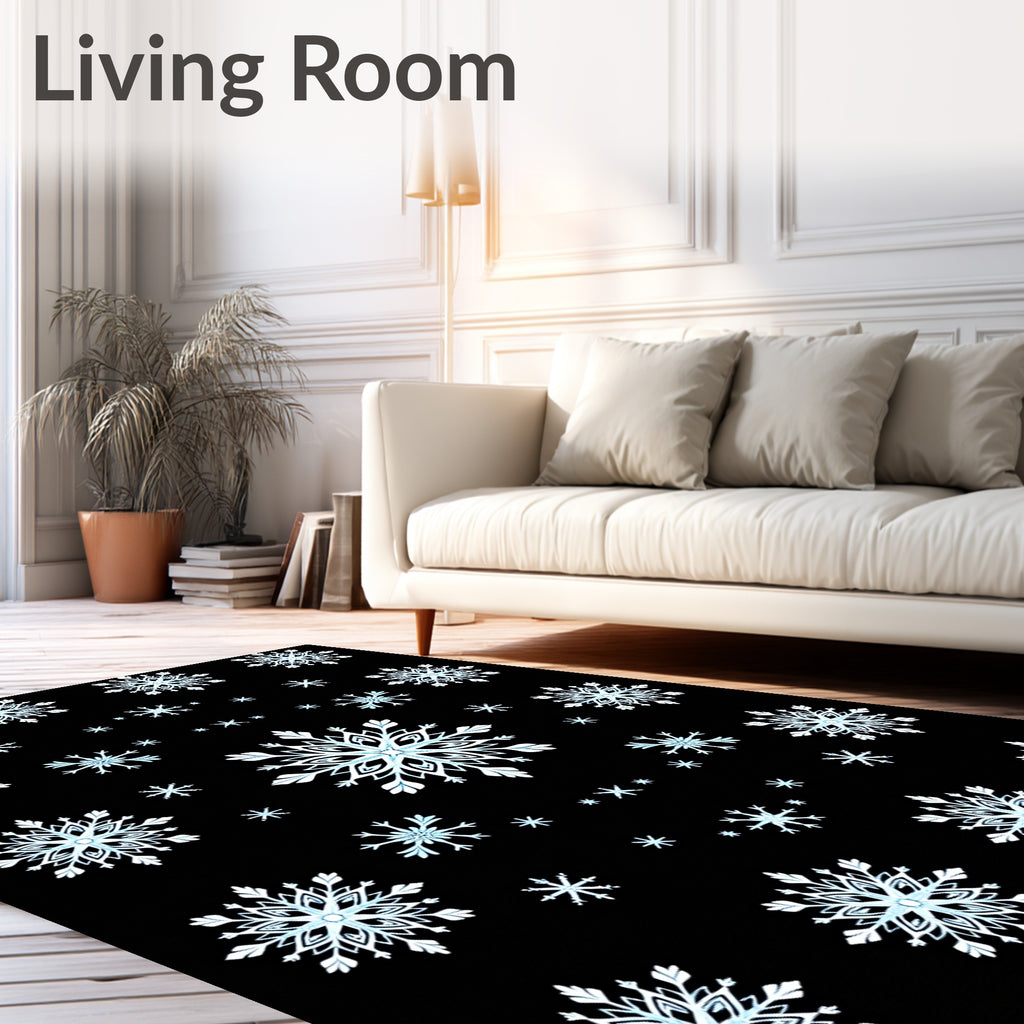 Ice Blue Snowflake Scatter Art Rug