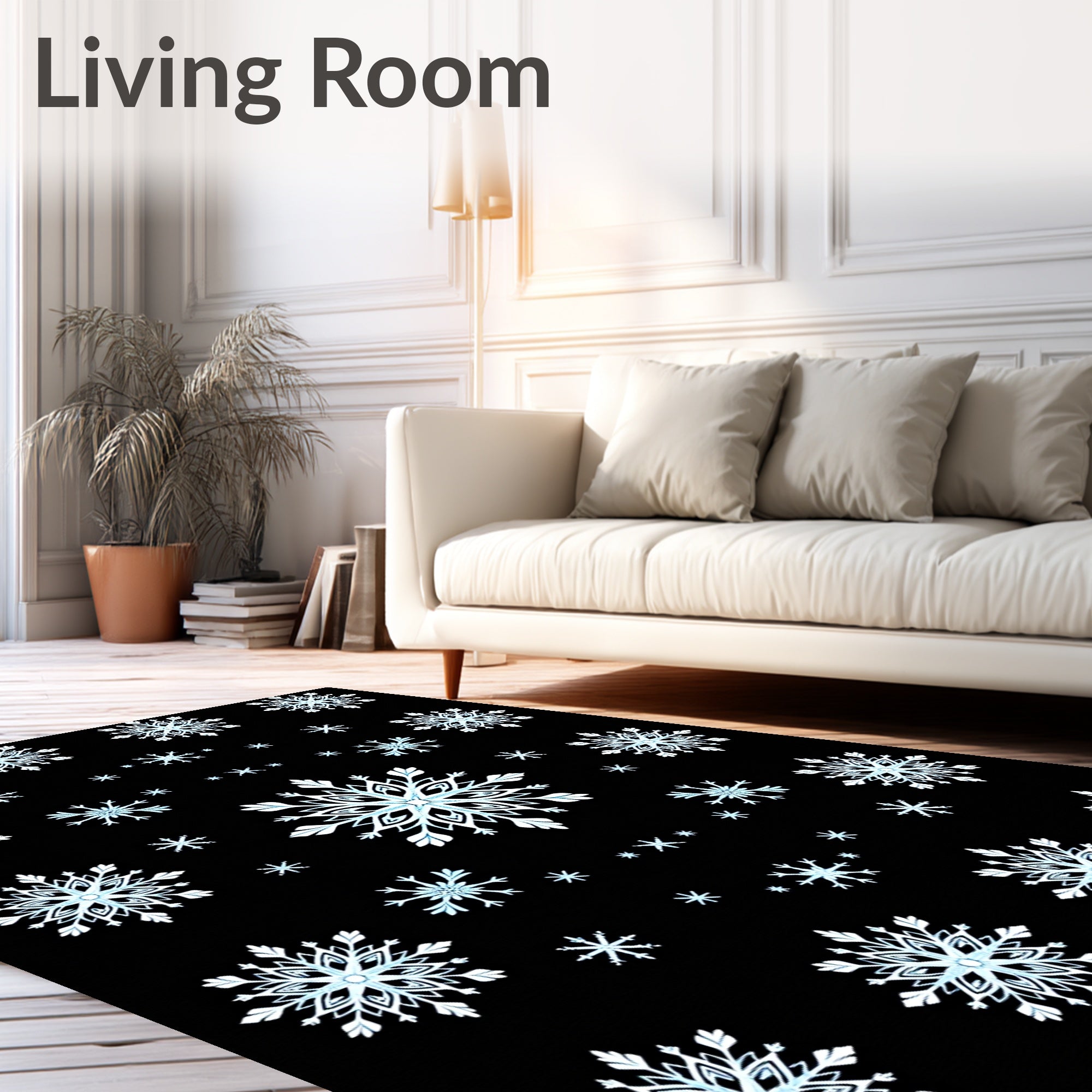 Ice Blue Snowflake Scatter Art Rug