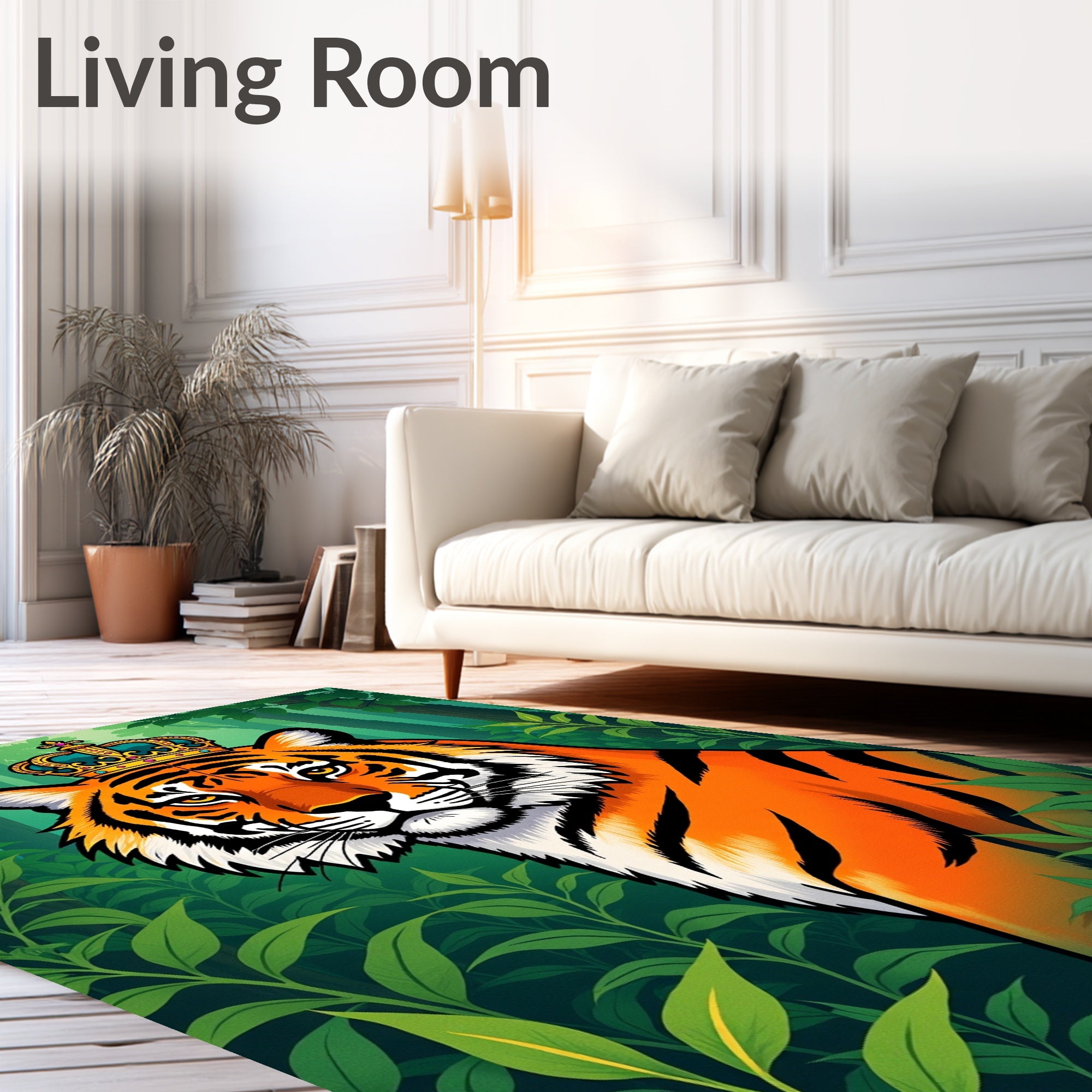 Regal Crowned Tiger Jungle Scene Rug