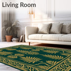 Emerald Green Gold Leaf Border Rug