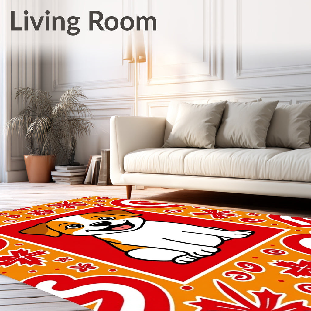 Joyful Puppy With Red Orange Border Rug
