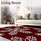 Deep Red White Snowflake Bloom Accent Rug