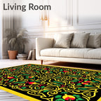 Vibrant Yellow Red Floral Swirl Rug