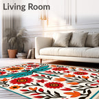 Mid-century Dragonfly Floral Folk Art Rug