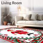 Festive Red Green Gnome Snowflake Border Rug