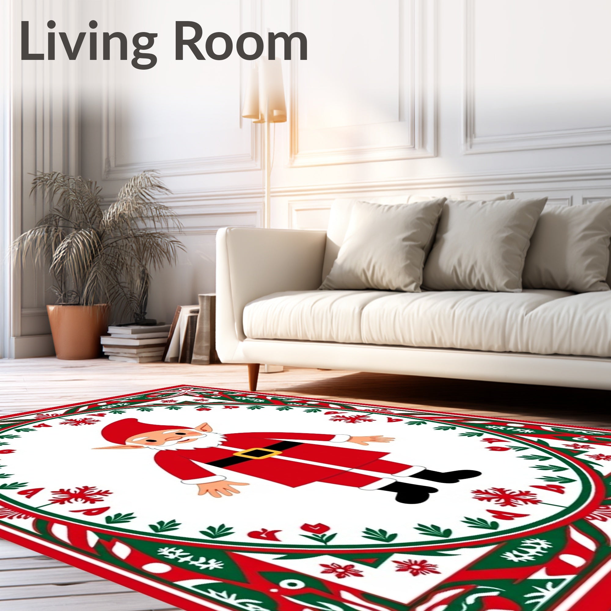 Festive Red Green Gnome Snowflake Border Rug