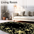 Elegant Gold Snowflake Border Rug