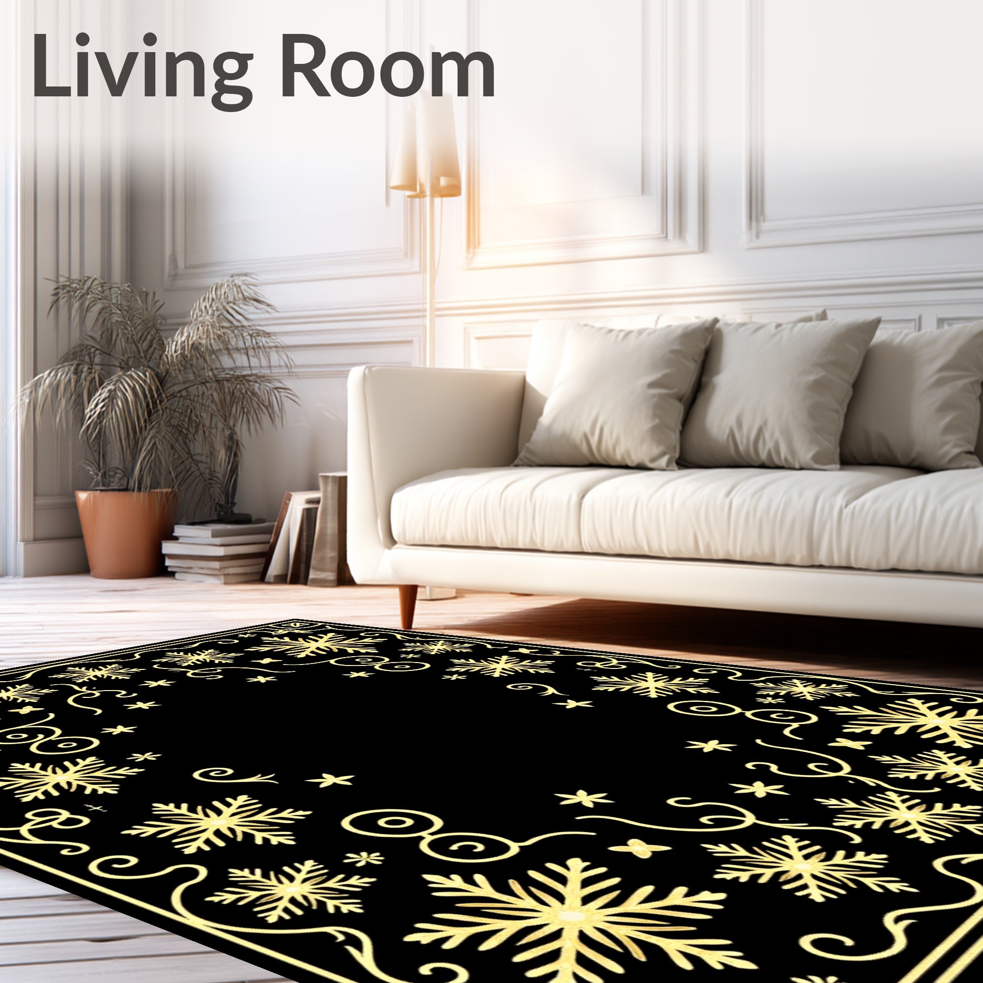 Elegant Gold Snowflake Border Rug