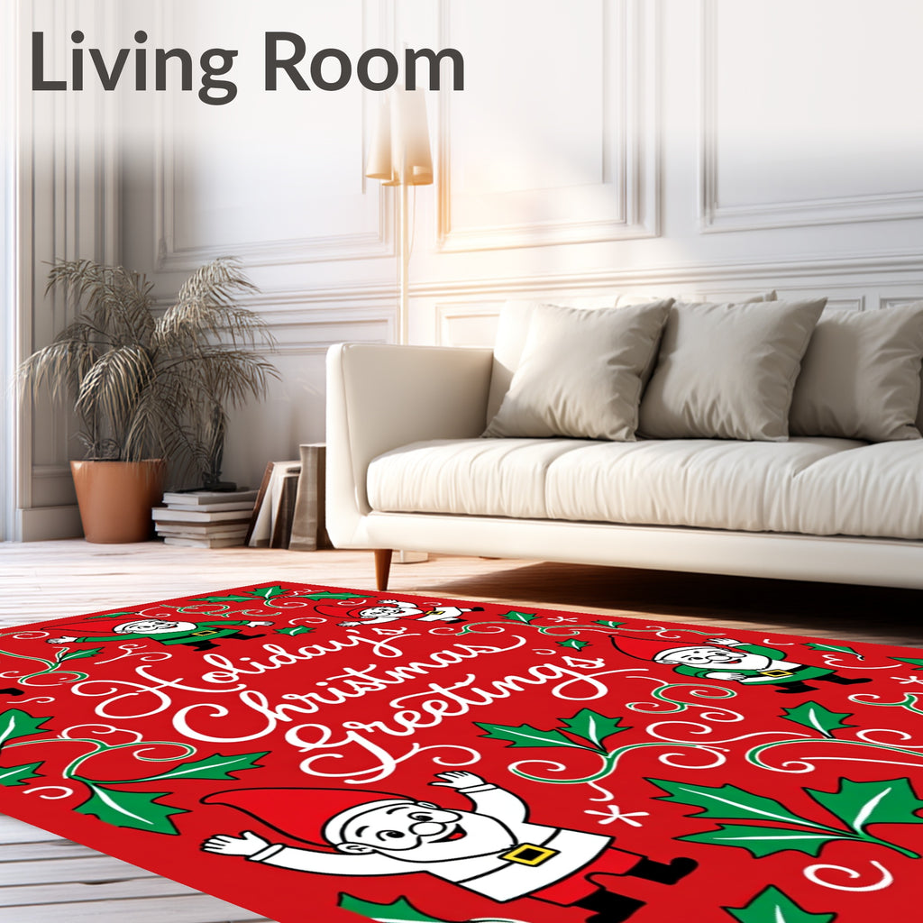 Gnome Christmas Greeting Holly Swirls Rug