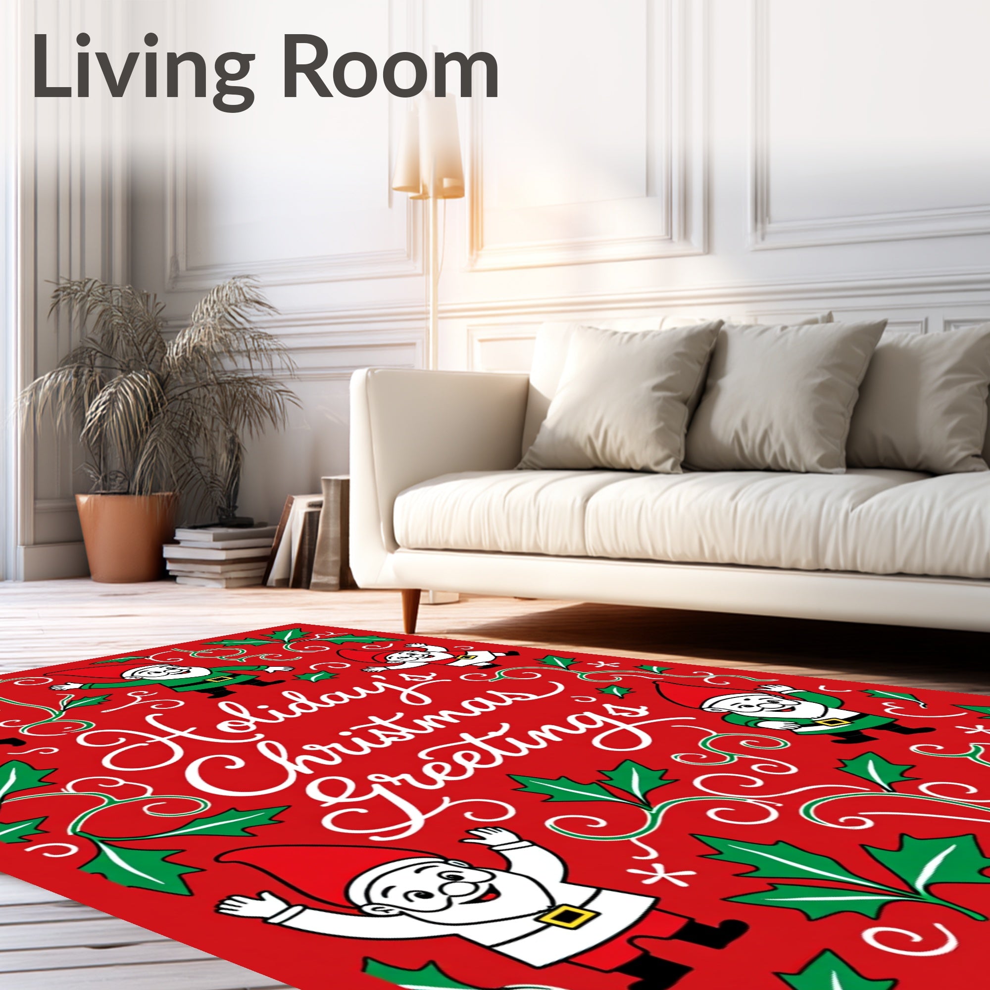 Gnome Christmas Greeting Holly Swirls Rug