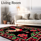 Bold Rooster Red Folk Art Rug