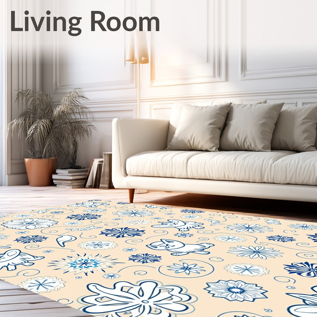 Playful Blue Animals and Floral Garland Rug
