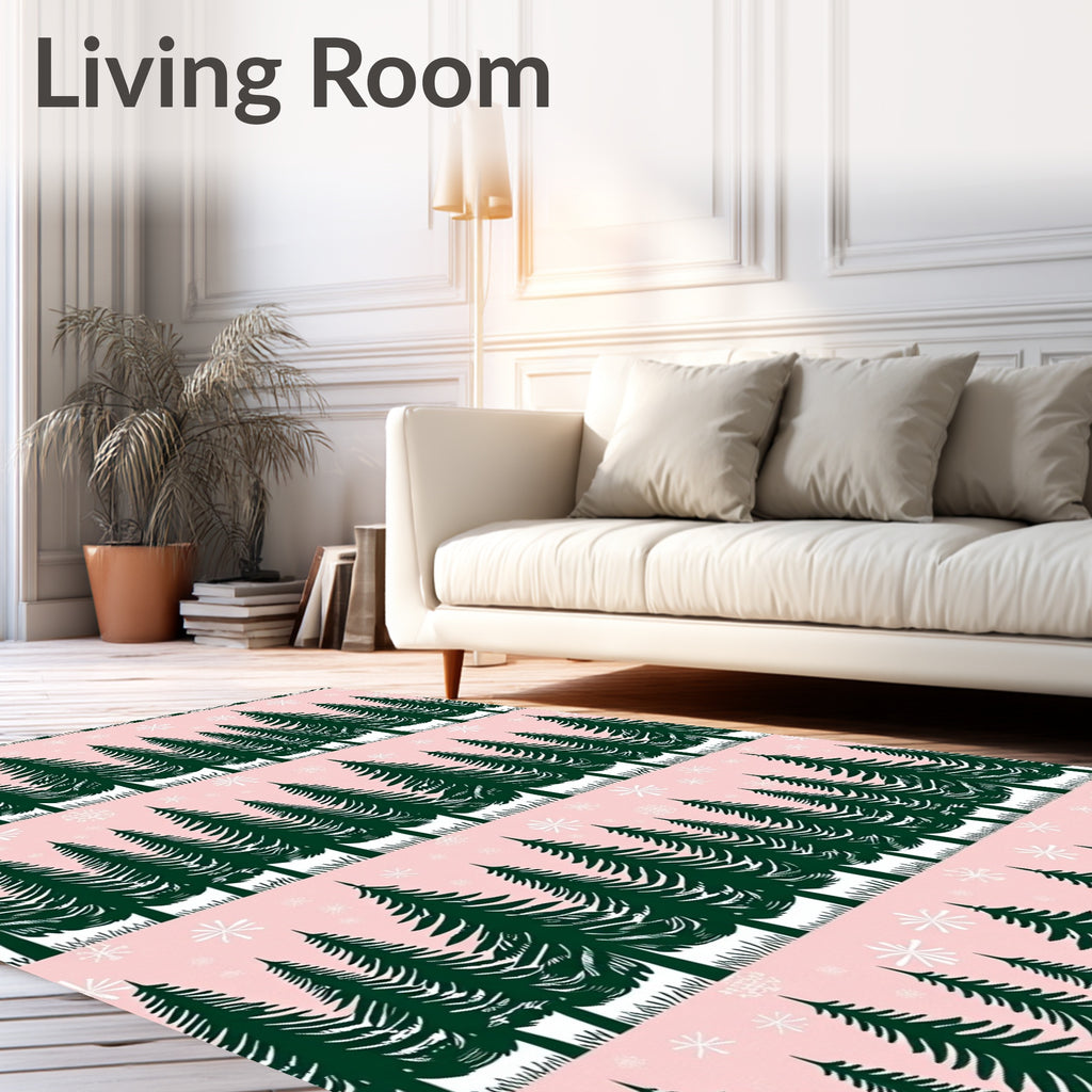 Pink Forest Trees Snowflakes Repeat Rug