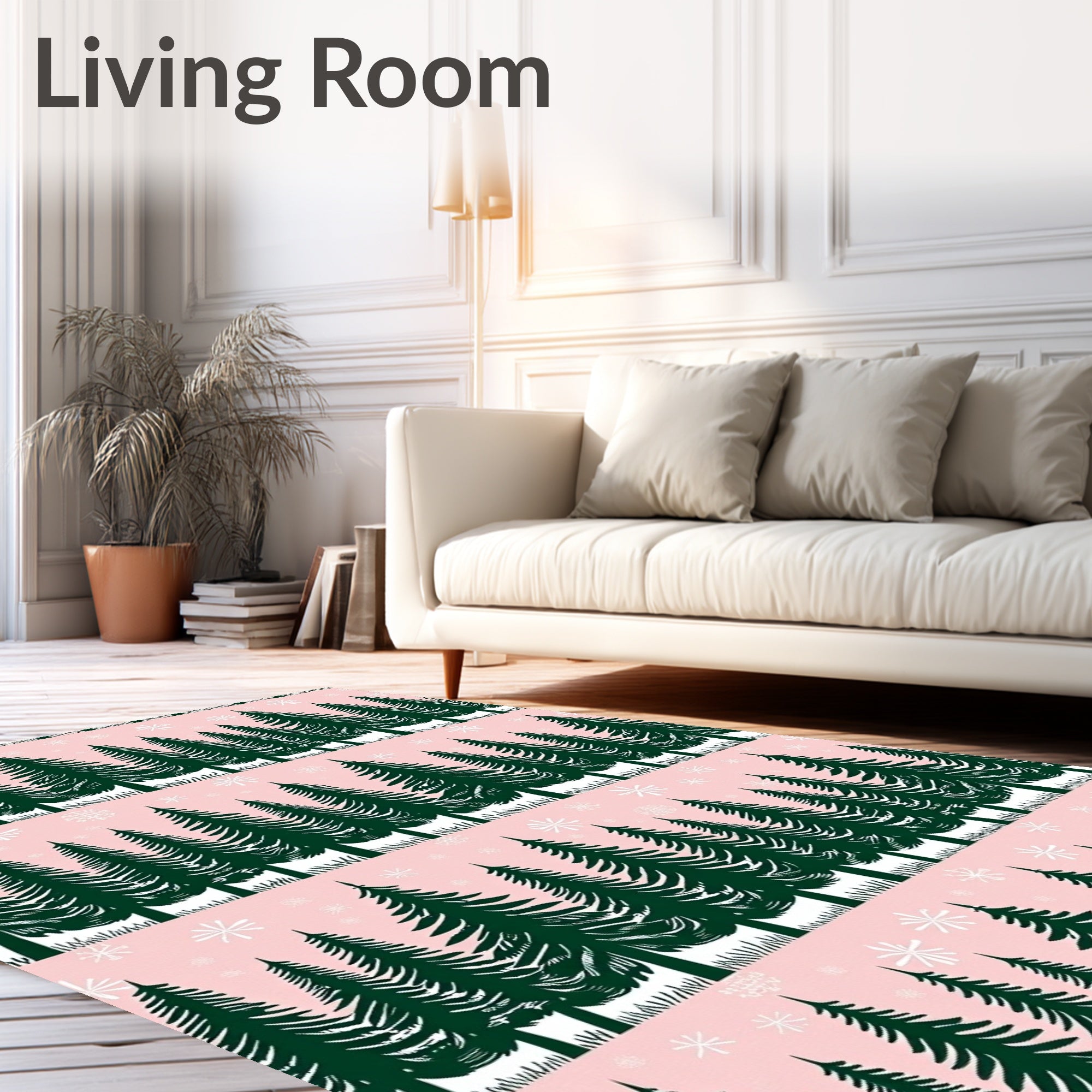 Pink Forest Trees Snowflakes Repeat Rug