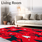 Red Deer Forest Winter Snowflakes Rug