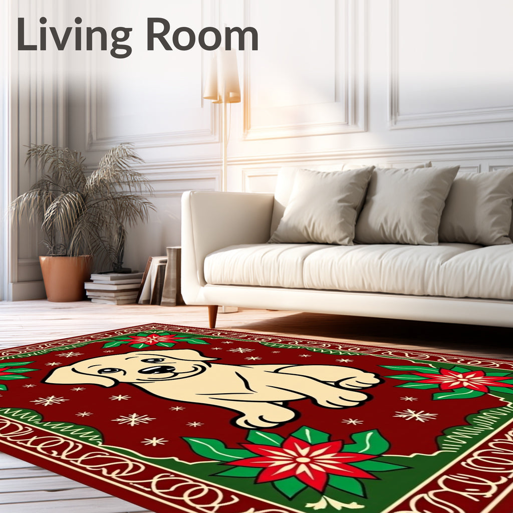 Festive Puppy Poinsettia Holiday Rug