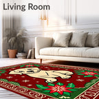 Festive Puppy Poinsettia Holiday Rug