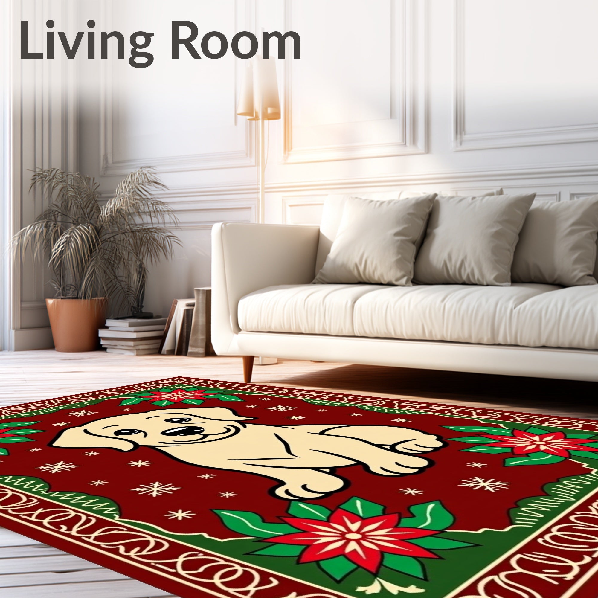 Festive Puppy Poinsettia Holiday Rug