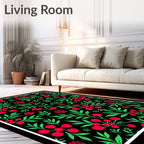 Vibrant Red Cherry Blossom Fern Rug