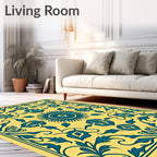 Yellow Teal Floral Medallion Area Rug
