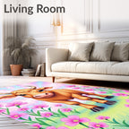 Whimsical Cow Amidst Pink Flowers Rug
