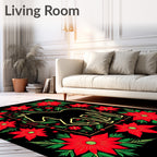 Golden Silhouette Horse Red Poinsettia Garland Rug