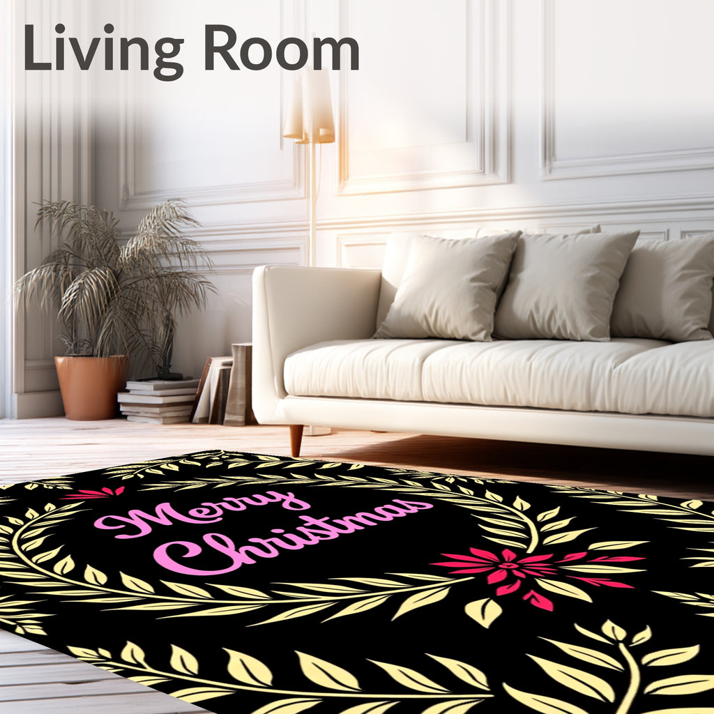 Pink Merry Christmas Laurel Wreath Rug